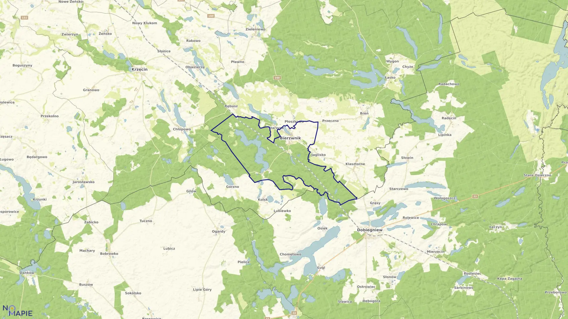 Mapa obrębu BIERZWNIK w gminie Bierzwnik