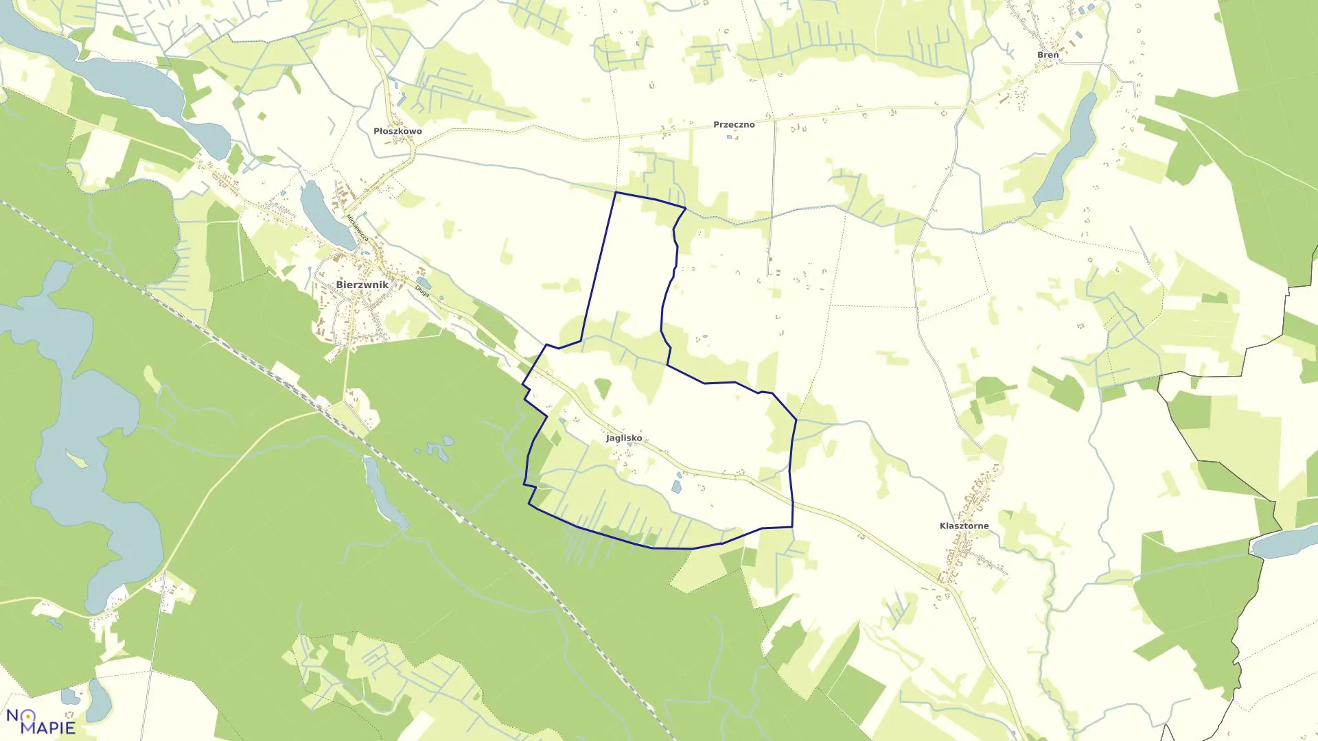 Mapa obrębu JAGLISKO w gminie Bierzwnik