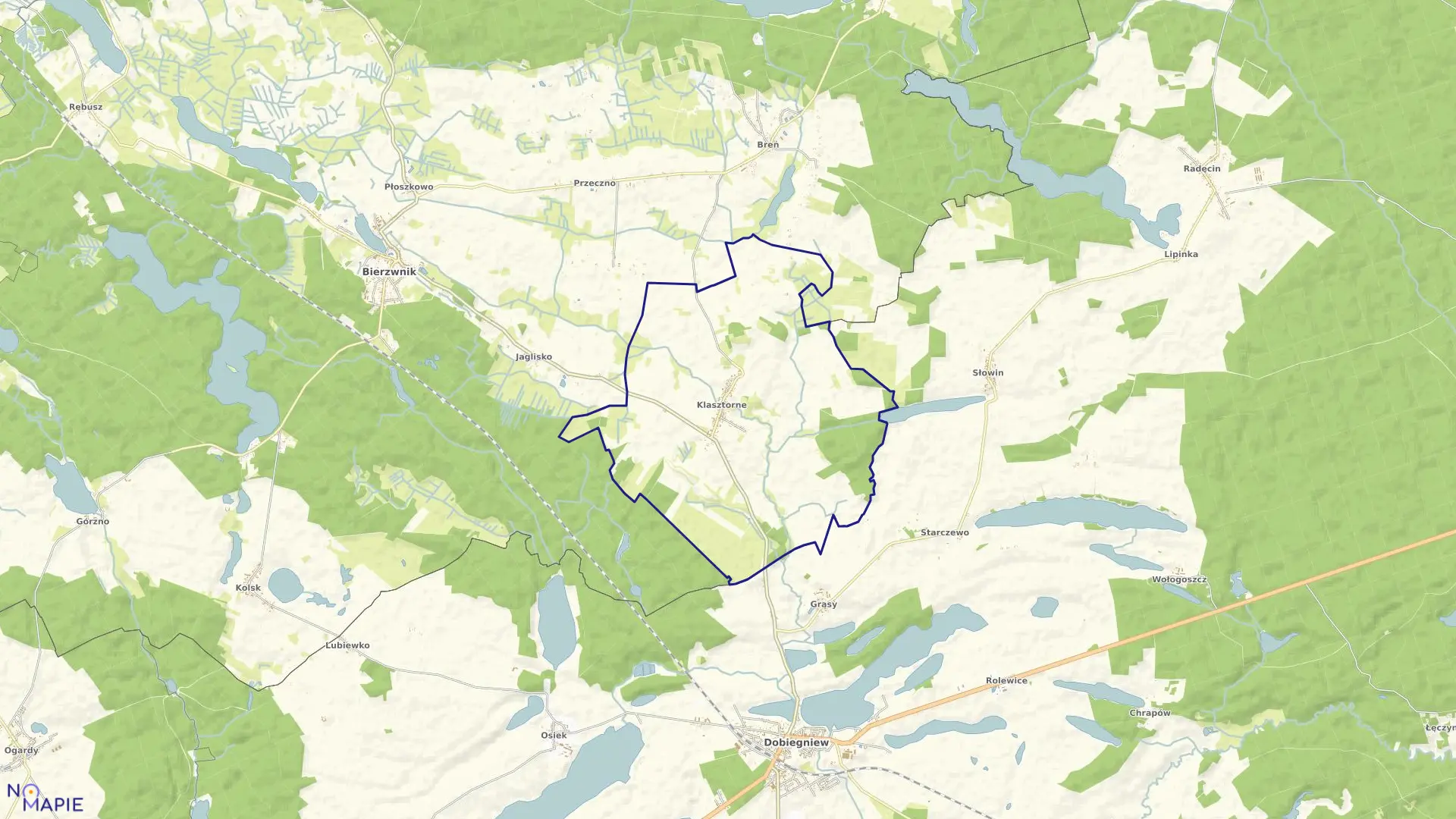 Mapa obrębu KLASZTORNE w gminie Bierzwnik