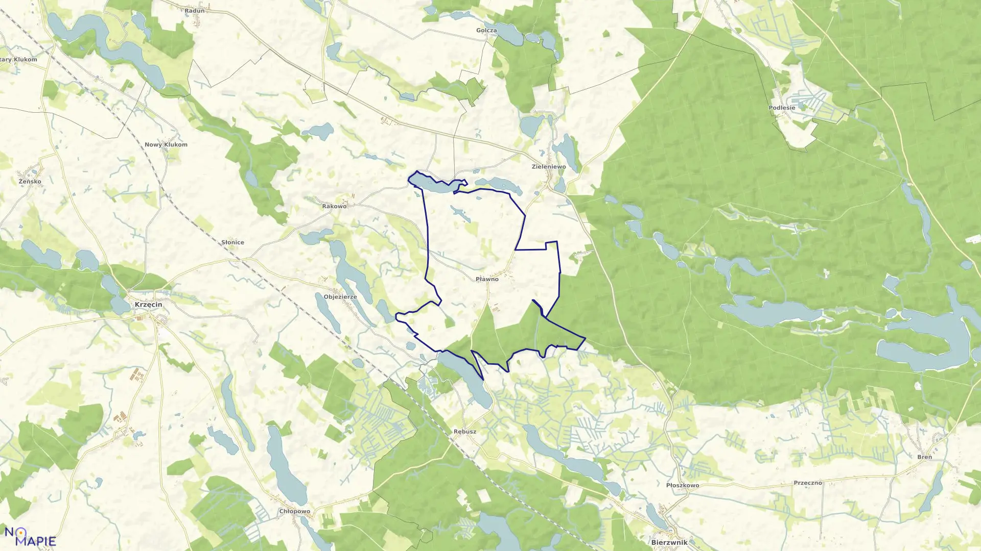 Mapa obrębu PŁAWNO w gminie Bierzwnik
