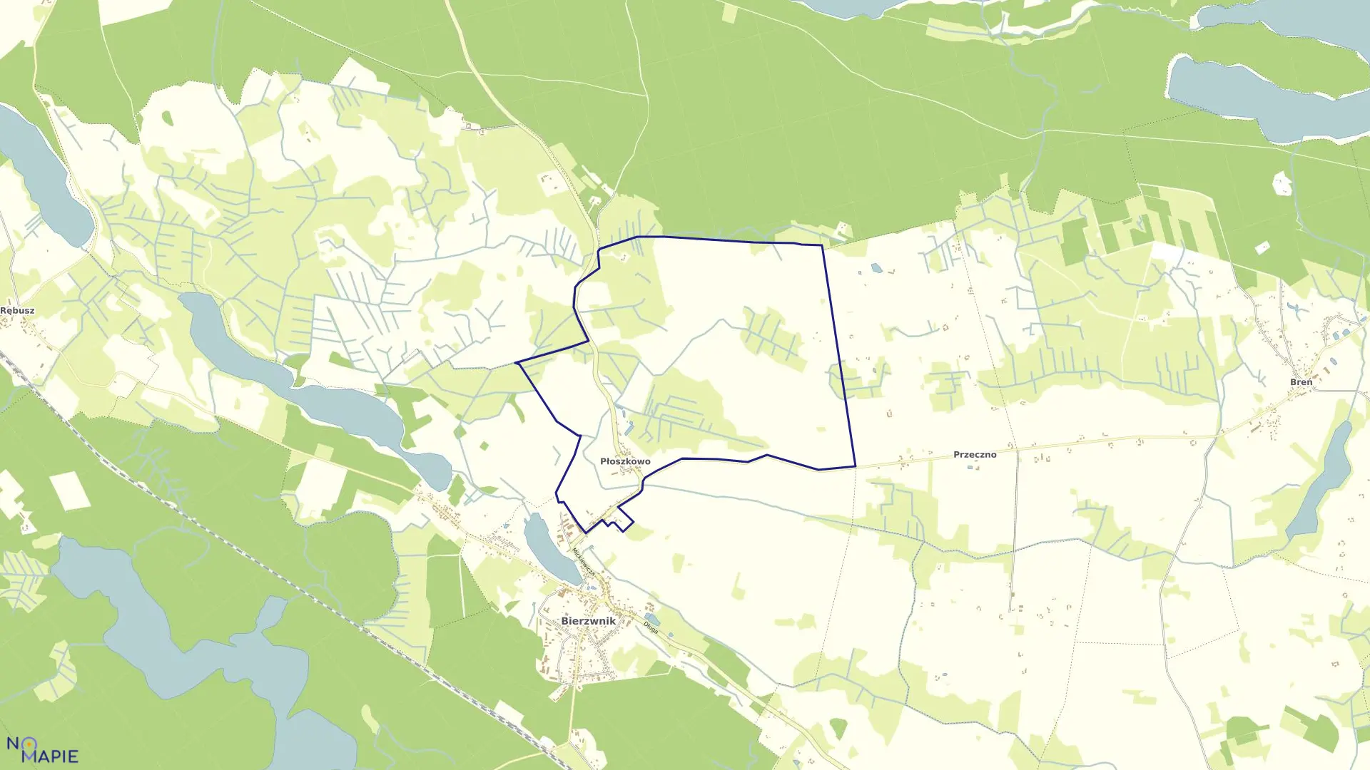 Mapa obrębu PŁOSZKOWO w gminie Bierzwnik