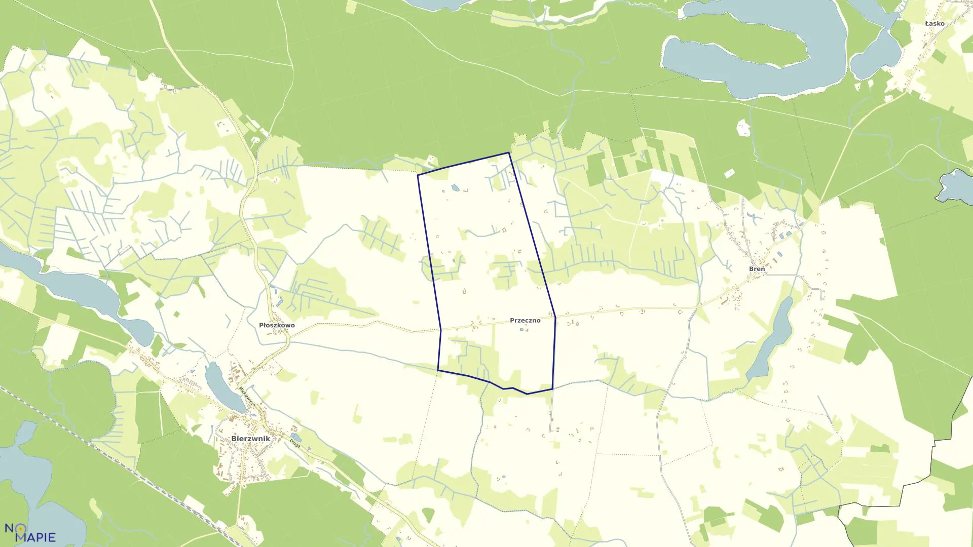 Mapa obrębu PRZECZNO w gminie Bierzwnik