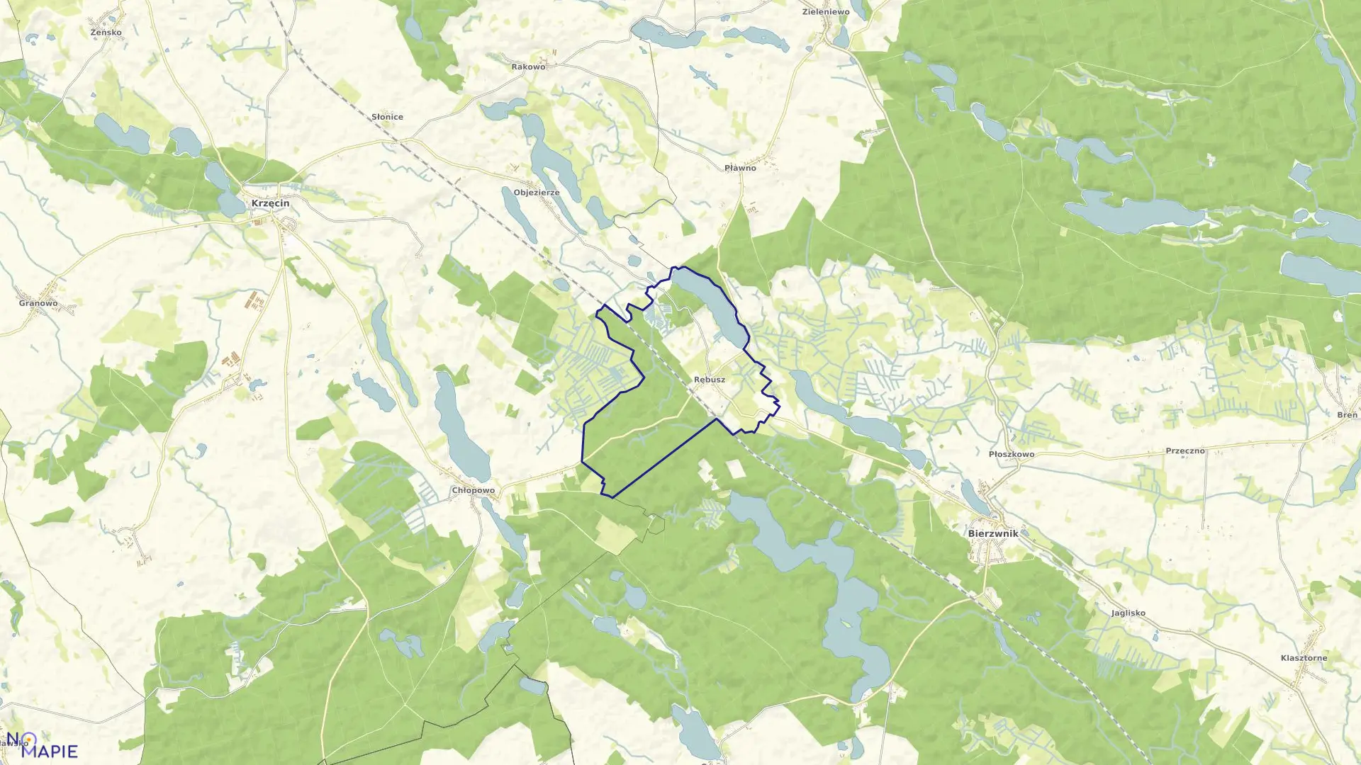 Mapa obrębu RĘBUSZ w gminie Bierzwnik