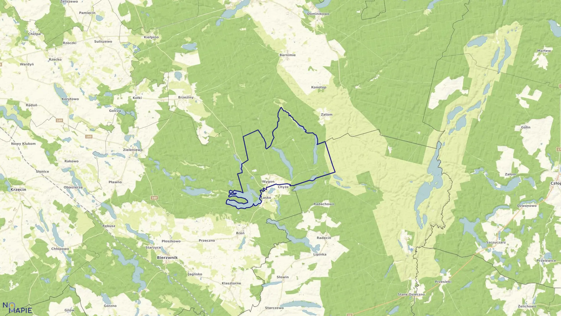 Mapa obrębu WYGON w gminie Bierzwnik